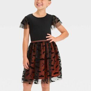 Cat & Jack Girls Bat Themed Tulle Halloween Dress Orange Black